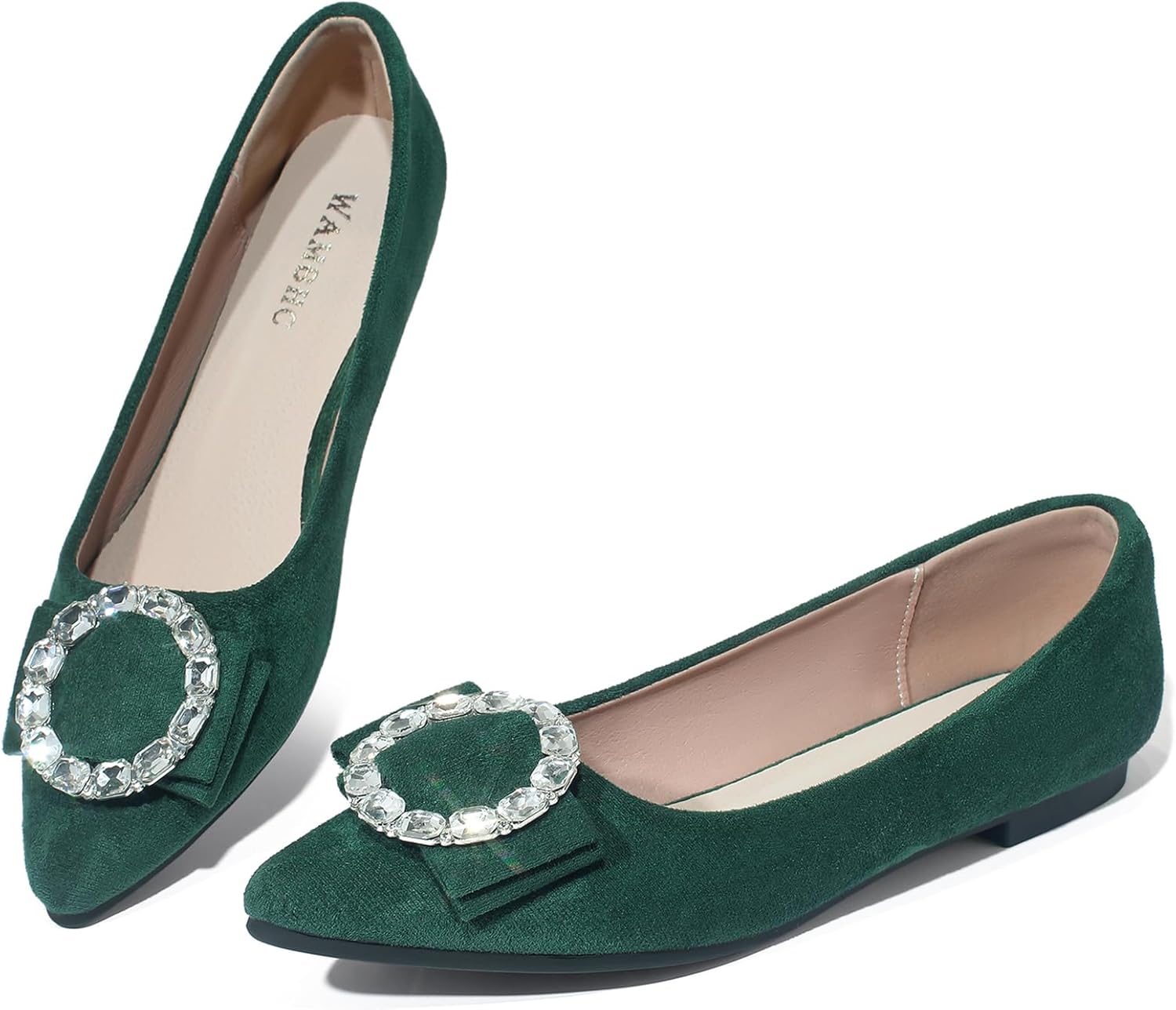 Flats Shoes Women Comfort Pointed Toe Suede Dress Shoes Cute Rhinestones Work Flat Shoe Slip On Casual Flats for Women