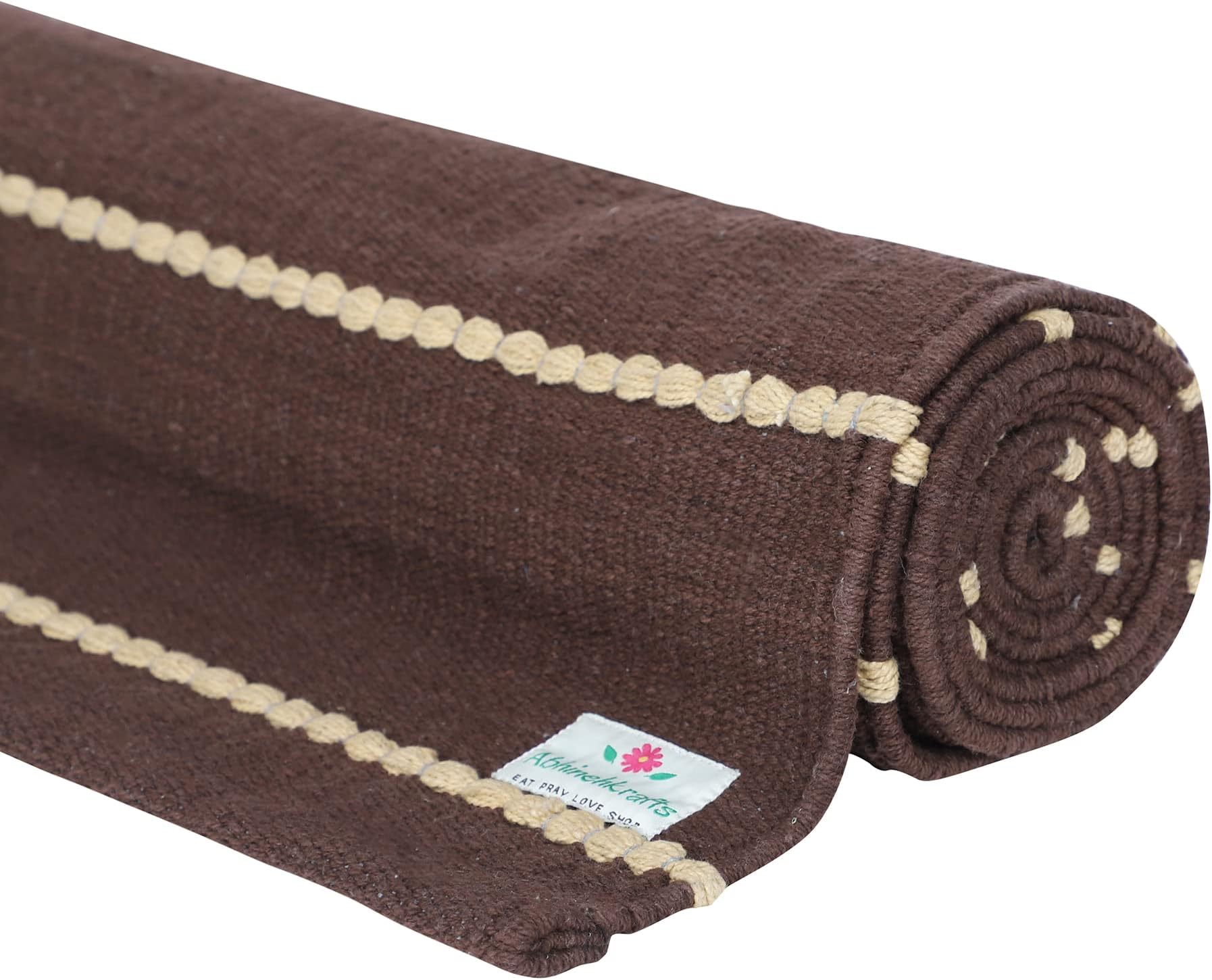 Organic cotton mat for Yoga, Pilates, Fitness, and Meditation - Braided with Anti skid Back - Made in India (Coca Brown)
