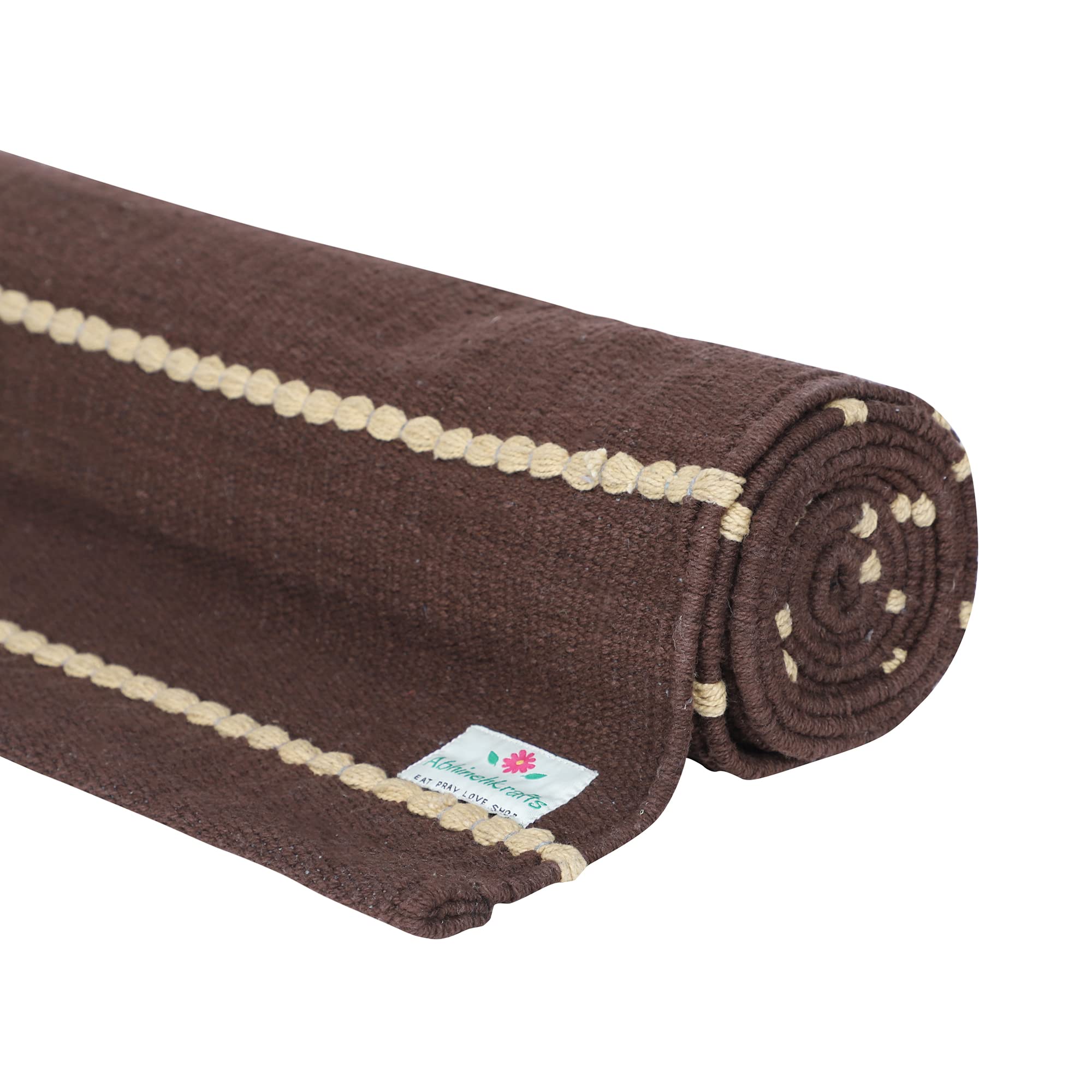 Organic cotton mat for Yoga, Pilates, Fitness, and Meditation - Braided with Anti skid Back - Made in India (Coca Brown)