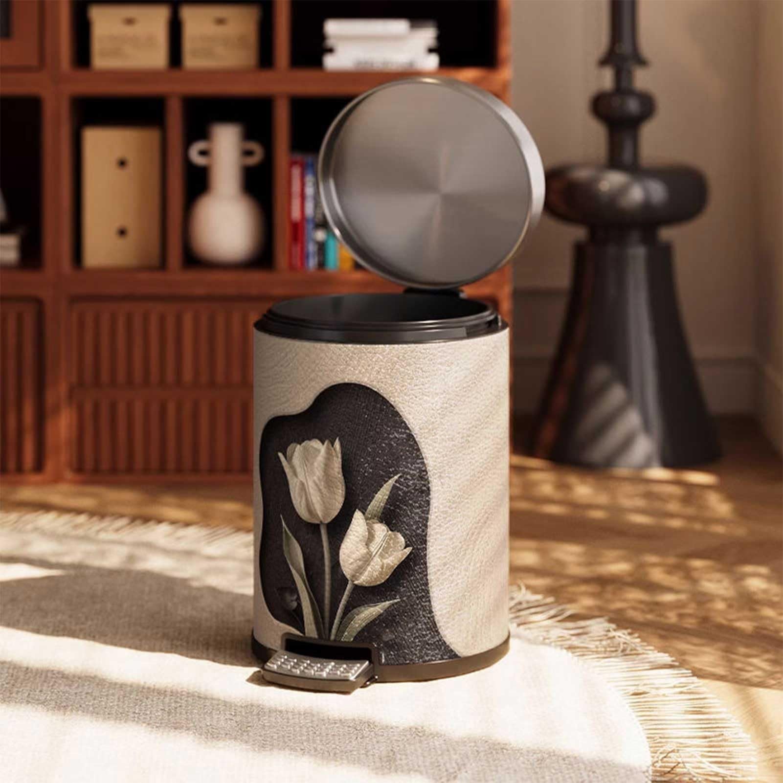 Small Bathroom Trash Can with Lid Step Pedal - 10L 14L Modern Garbage Can Office Waste Paper Basket