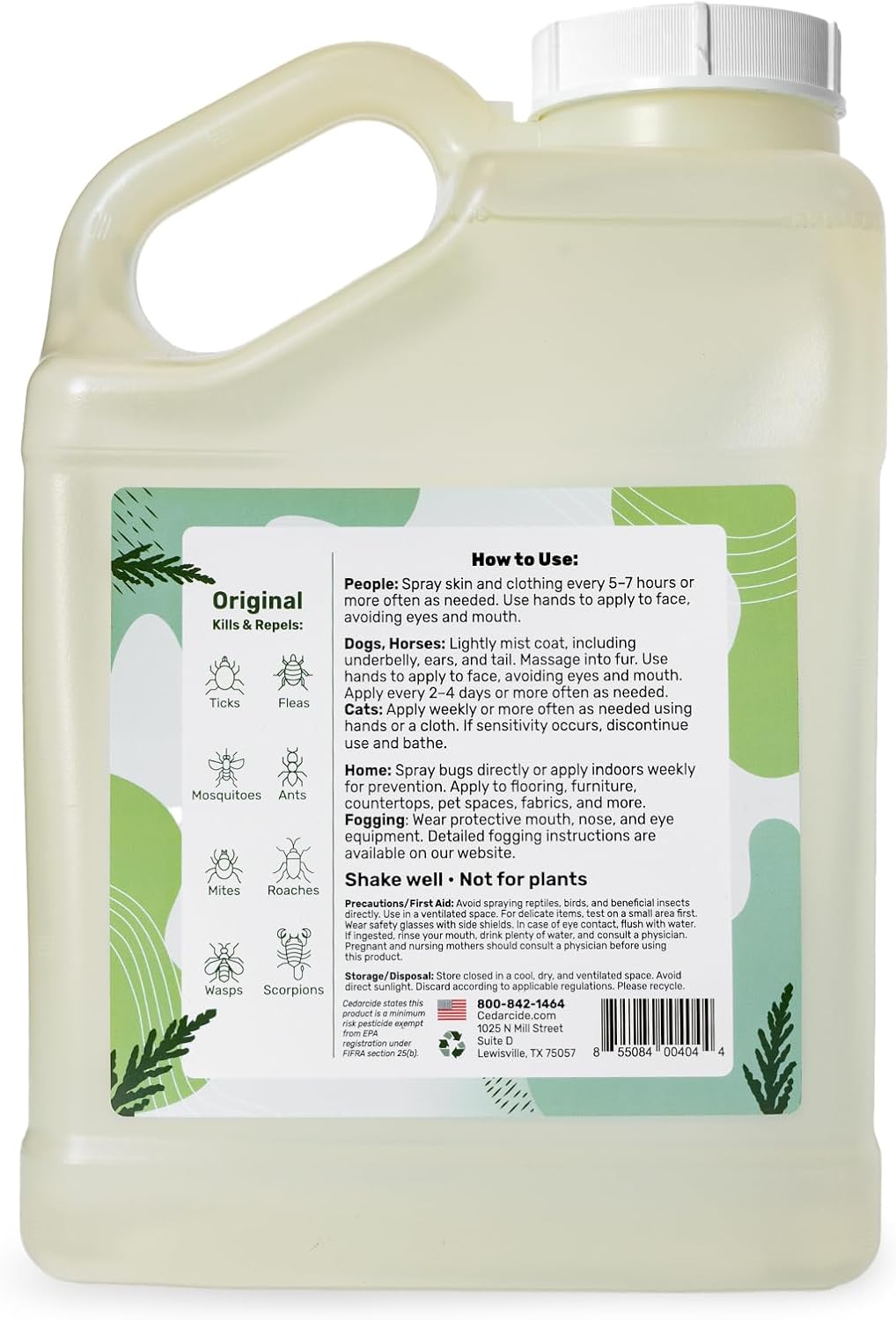 Cedarcide Original Bug Spray | Repel & Kill Fleas, Ticks, Mosquitoes, Mites, Ants & Chiggers | for use on People, Pets & Home | Natural Cedar Oil | Eco-Friendly | Gallon