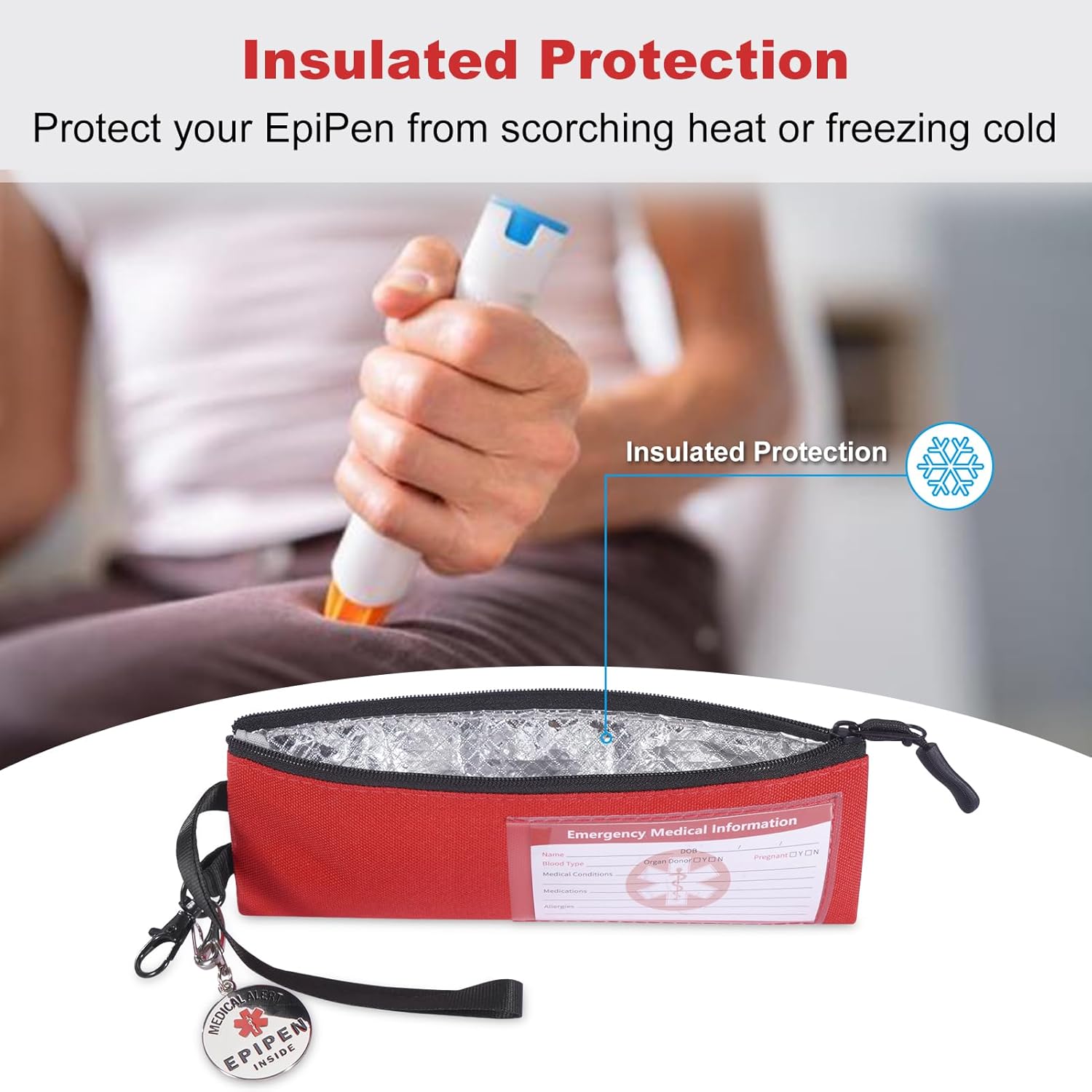 2 Pack Insulated Slim Epipen Carry Case With Medical Alert T...