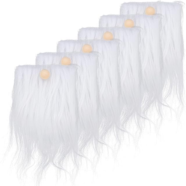 24Pcs Pre-Cut Gnome Beard Faux Fur Costume Beard Fabric Handmade Dwarf Beard with Unfinished Wood Balls for Crafts