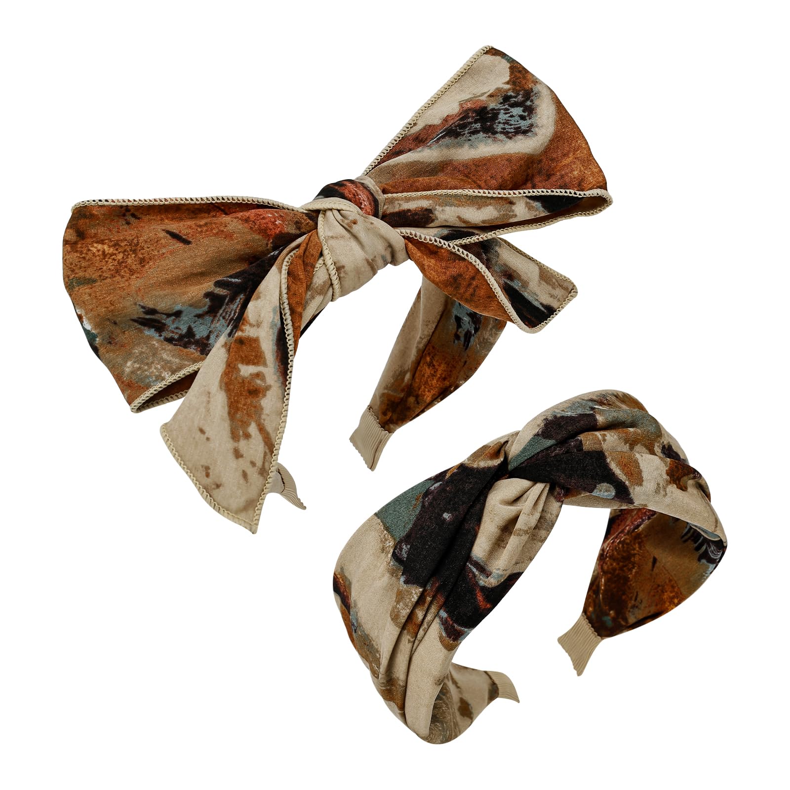 Yonchic 2-Piece Knotted Tie-dye Headbands for Women, Non-Slip Trendy Fashion Hairbands, Simplicity Dyeing Head Bands for Women's Hair, Wide Bow Hair