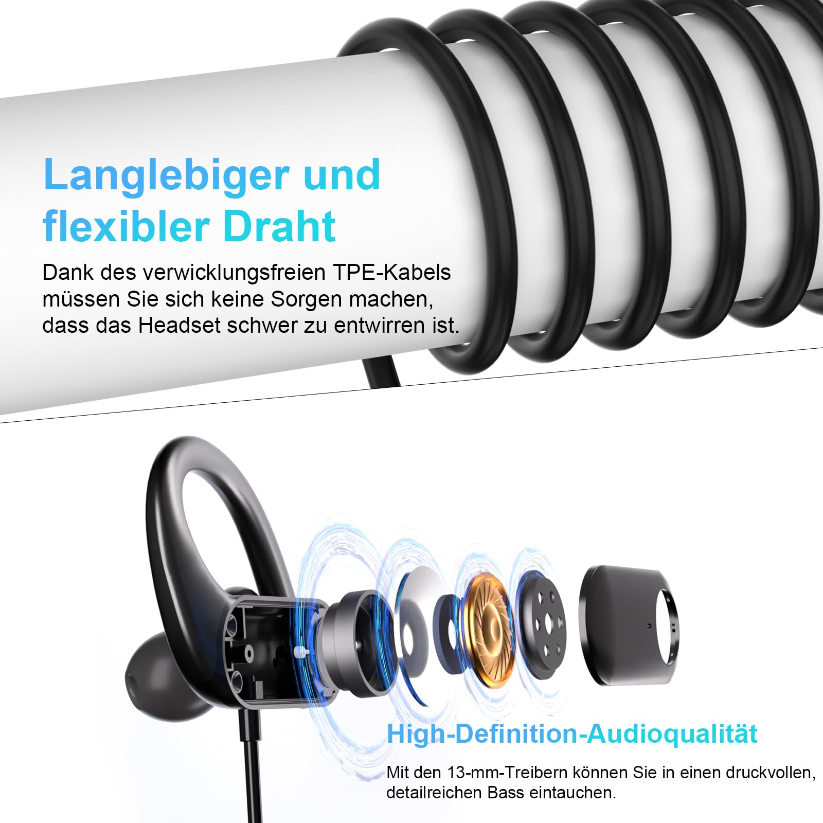 USB C In Ear Kopfhörer mit Ohrbügel, Mikrofon & Kabelfernbedienung | Kopfhörer mit Kabel für Samsung S26 Ultra S25 S24 A17, für iPhone 17 Pro 16 15, Headphones für Google 10 9 8 Büro Sport Musik