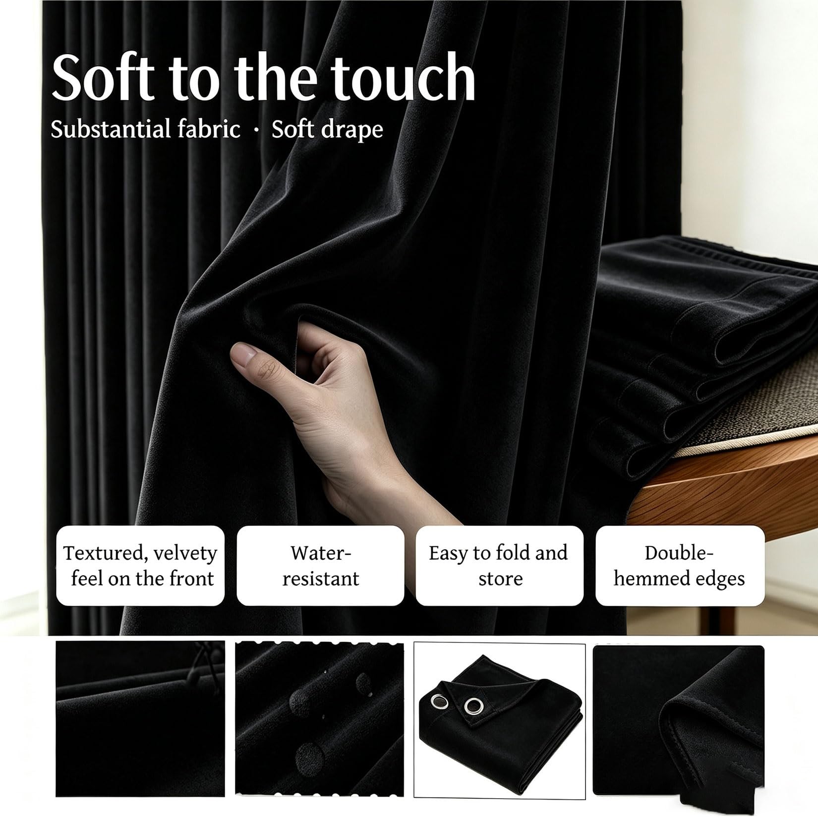 Cortinas Salon Opacas 300 x 170 cm Termica Aislante, con Ojales Cortinas Modernas Suave, Anti Luz, Modernas para Salon Dormitorio Habitacion, Negro