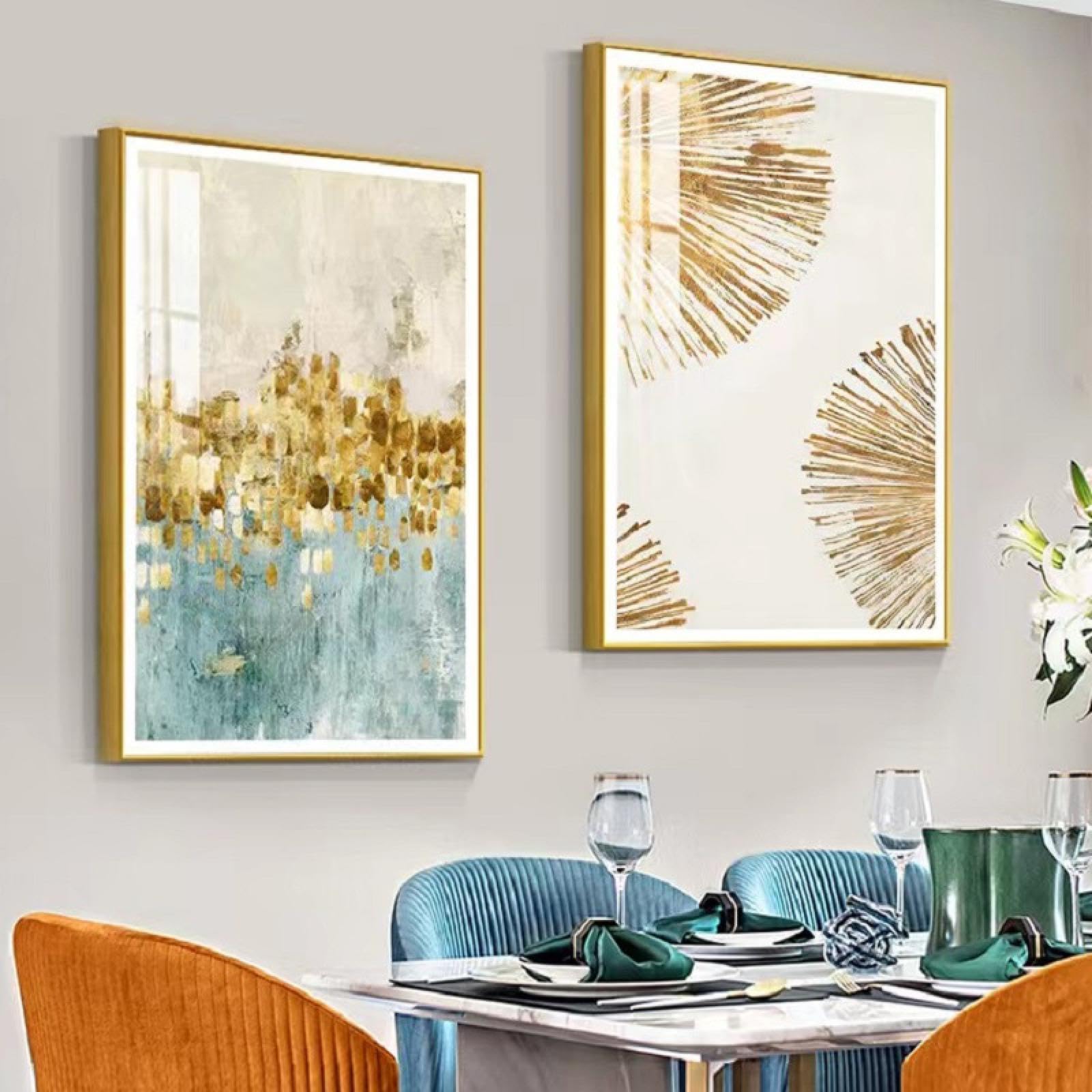 Pintura de plantas de hoja de oro dsdsgog dos lienzos de 60x80cm sin marco para pared 6