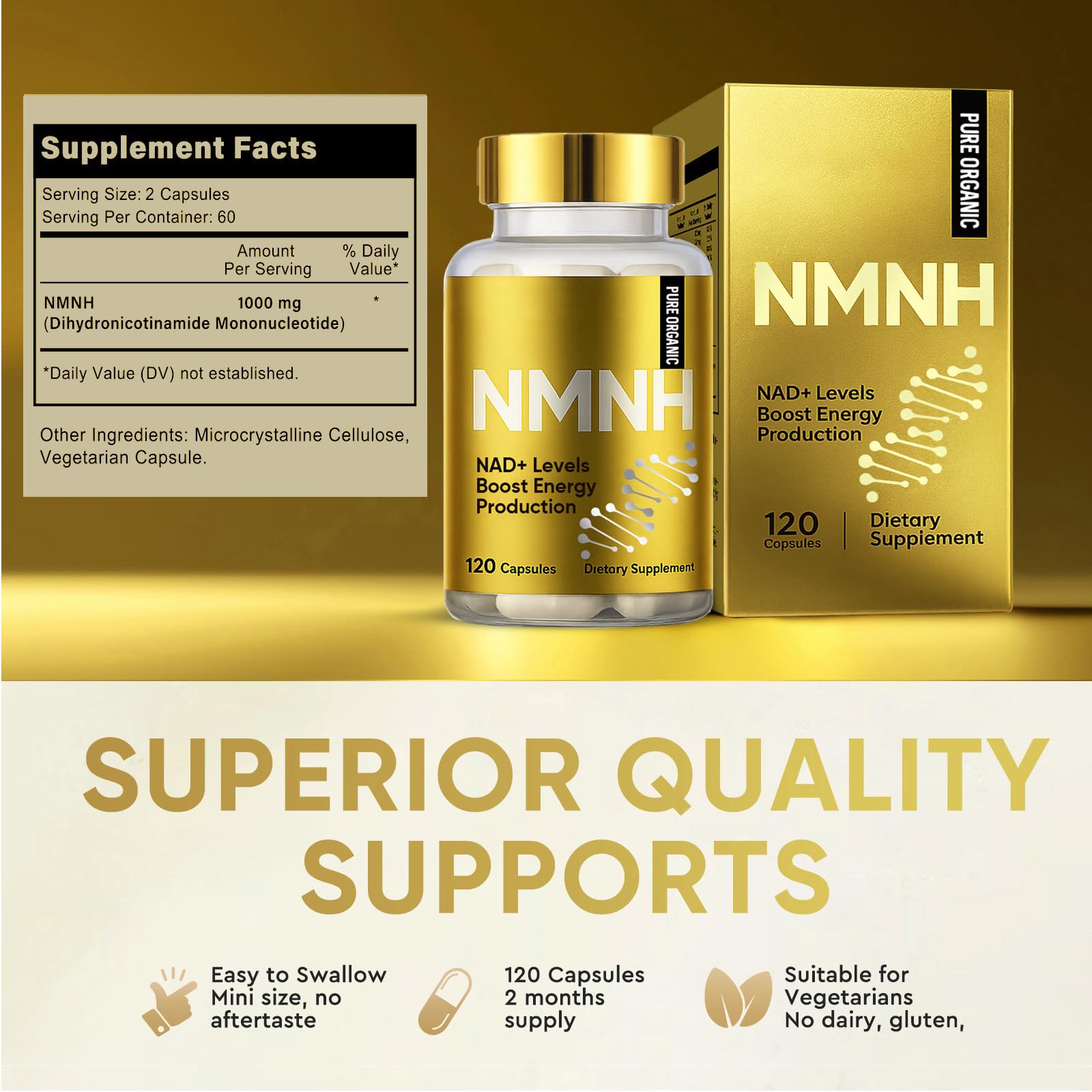 NMNH 1000 mg pro Portion, NAD+ Advanced Formula. Höchstdosiert für zelluläre Vitalität, Anti-Aging & Konzentration, Optimierte Absorption, 120 Kapseln