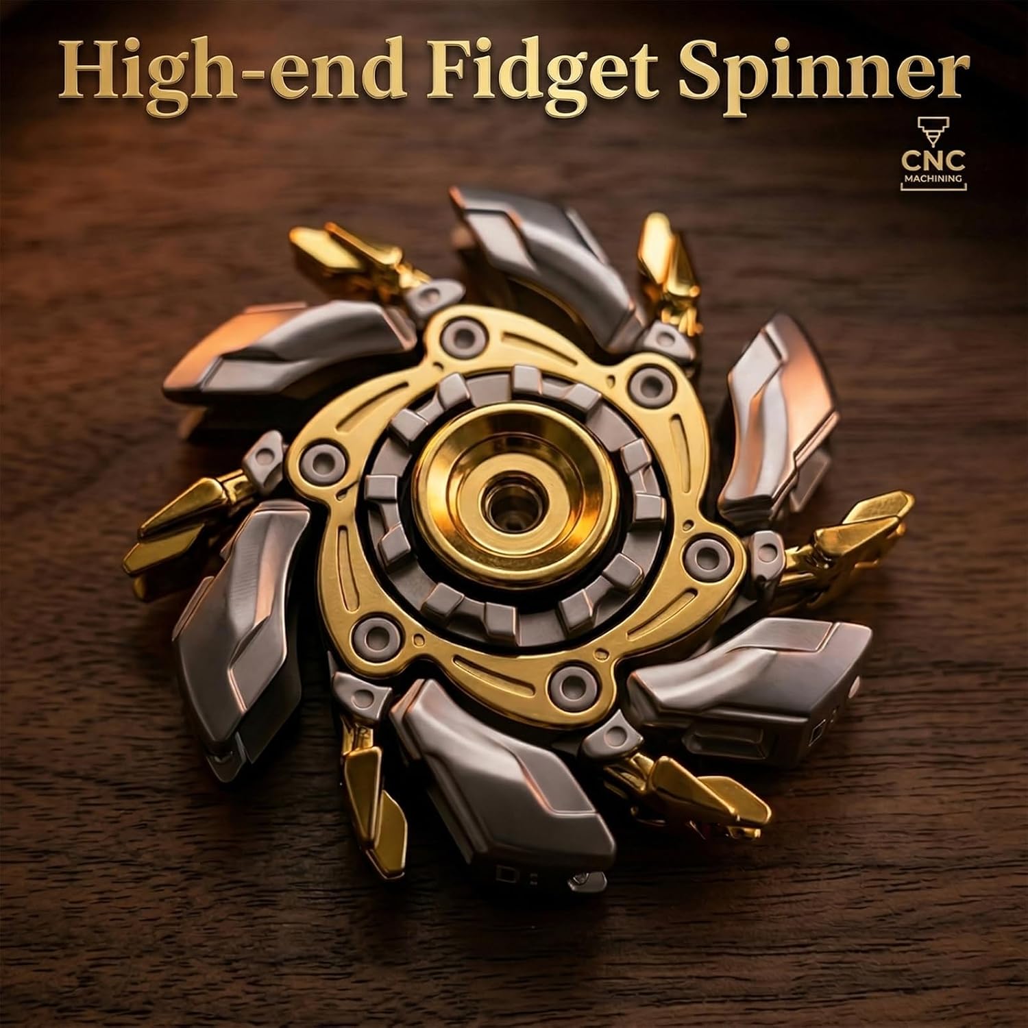 Magnetic Transformable Fidget Spinner - Dual-Axis Metal Blades, 2.5+ Min Spin Time, Premium EDC Stress Relief Toy for Adults & Teens, Office Desk Luxury Gift for Men (Silver & Gold)
