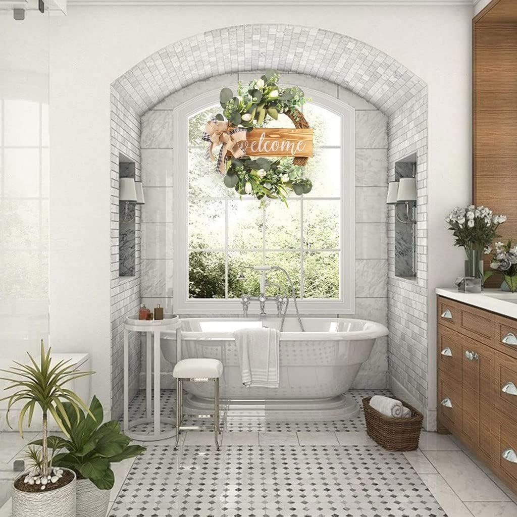 Eucalyptu Wreath for Front Door Artificial Eucalyptus Leaf Garland Welcome Sign Porch Decoration