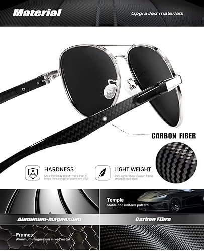 Miniatura 5 de HENGOSEN Aviator Sunglasses with Carbon Fiber Temple for Men Women, Polarized Pilot Sunglasses Metal Frame with UV Protection