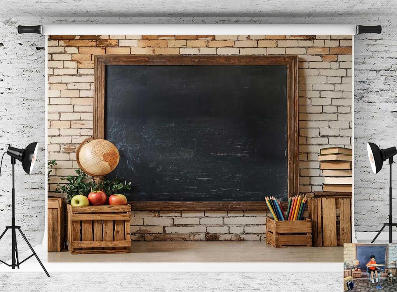 Kate Back to School Blackboard Globe Backdrop Photo Background Studio Props,8x8ft
