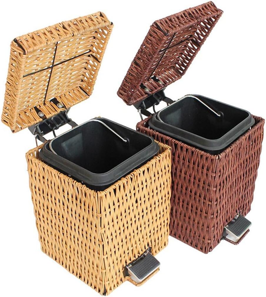 Wddwarmhome Bamboo Rattan Square Trash Can Home Covered Mini Creative Pedal Toilet Trash Can Natural True Rattan Waste Bins ( Color : Brown , Size : 3L )