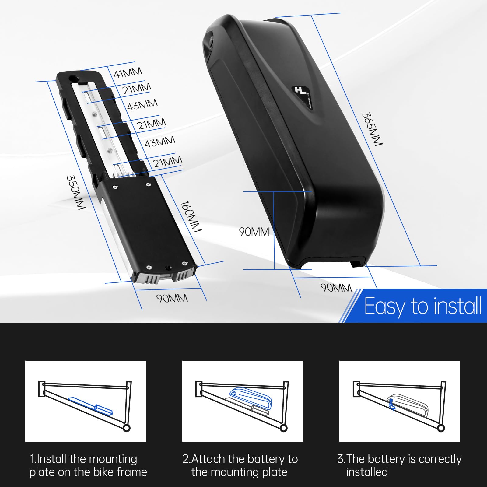 UnitPackPower Batterie pour vélo électrique 36 V 15Ah 250W 500W | Batterie au lithium compacte pour vélo électrique équipé d'un moteur