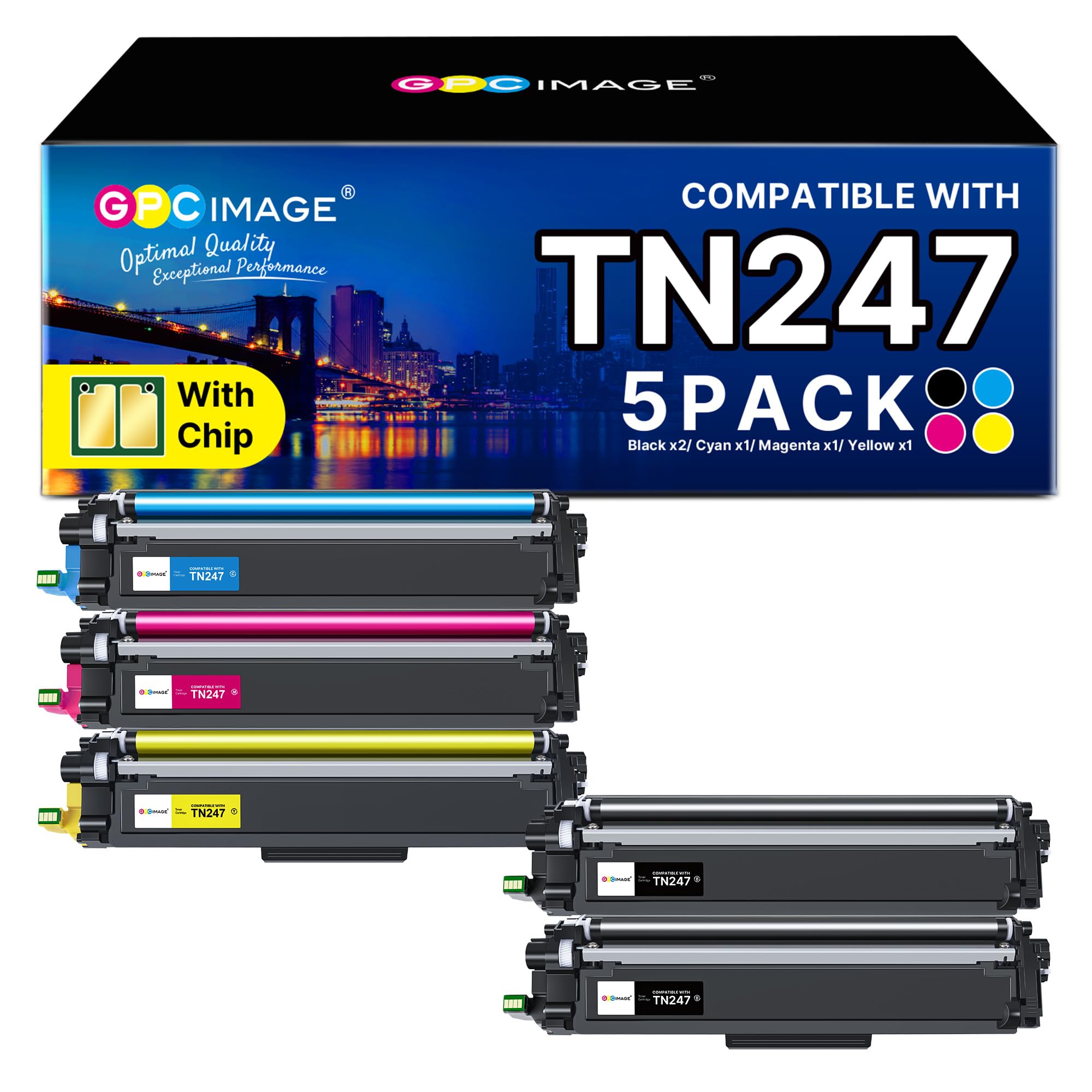 GPC IMAGE TN247 Kompatibel für Brother TN-243CMYK Toner Brother MFC L3750CDW MFC-L3770CDW DCP-L3550CDW Toner MFC-L3750CDW TN-247 TN243 TN243CMYK HL-L3210CW HL-L3230CDW MFC-L3730CW (5er-Pack)