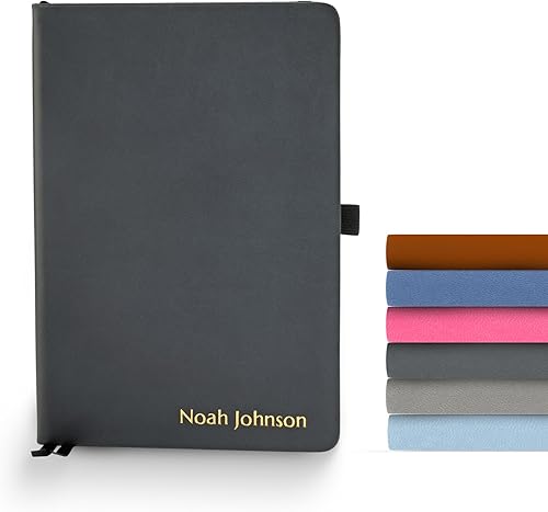 Promot Cuaderno personalizado Cuaderno de escritura A5 de alta calidad con texto en relieve personalizado con lámina metálica dorada, 192 páginas,