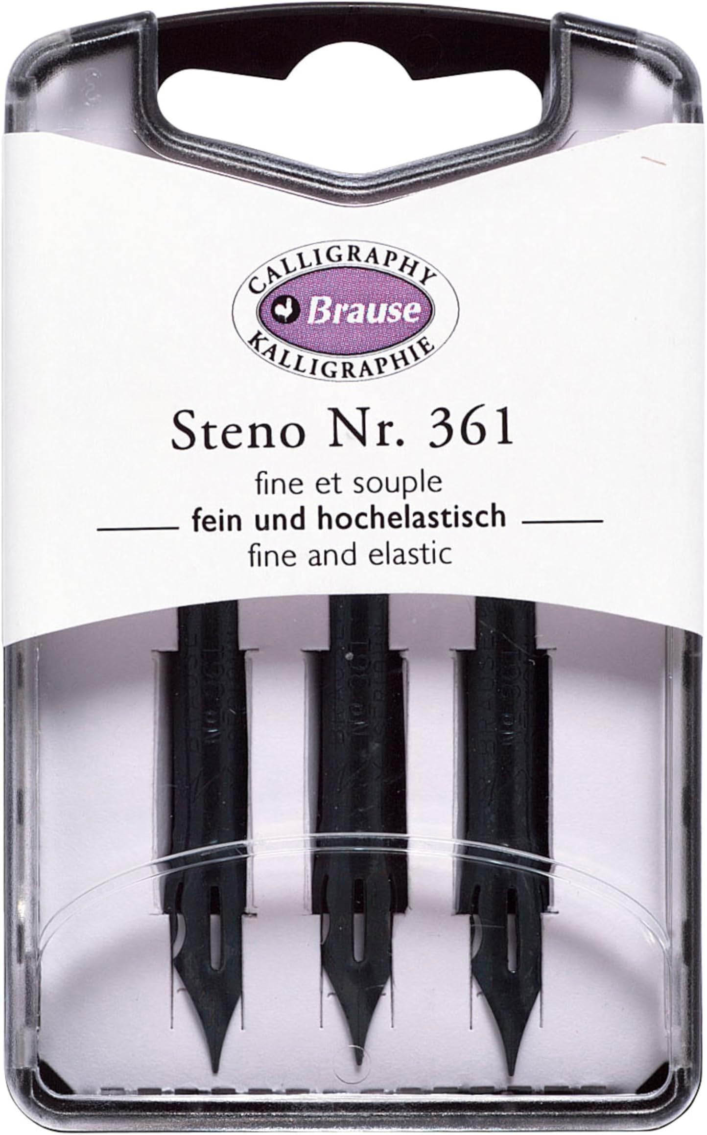 Brause 300361B - Writing nibs for nib/ pen holders - Box of 3 Steno metal nibs - German manufacturer - Calligraphy - Creative Tools - Writing/ Drawing