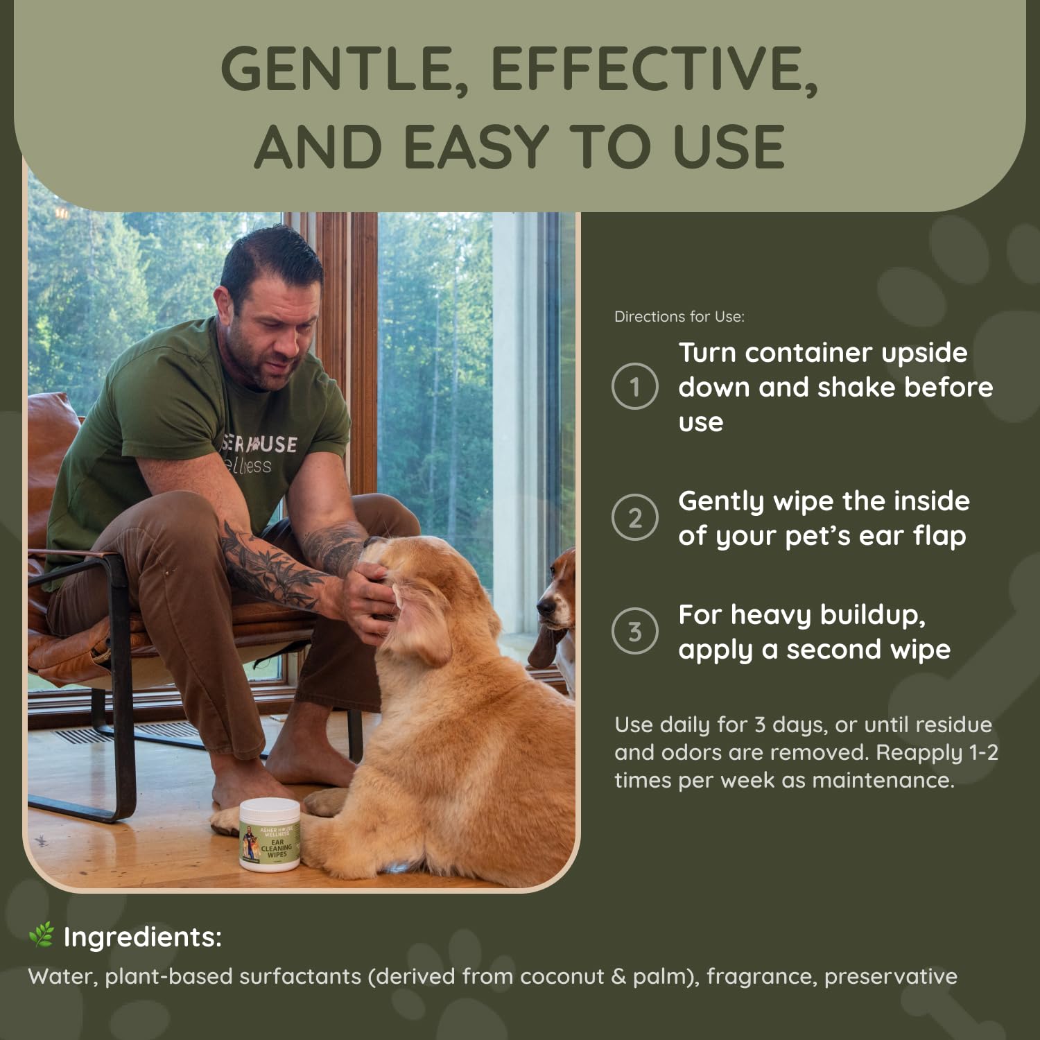 ASHER HOUSE WELLNESS Pet Ear Cleaning Wipes - Dog & Cat Plant-Based Ears Cleaner, Remove Wax & Dirt, Relieve Itch, Prevent Odor & Infection - Gentle for Pets Dogs Cats Over 12 Weeks, Made in USA - image 4