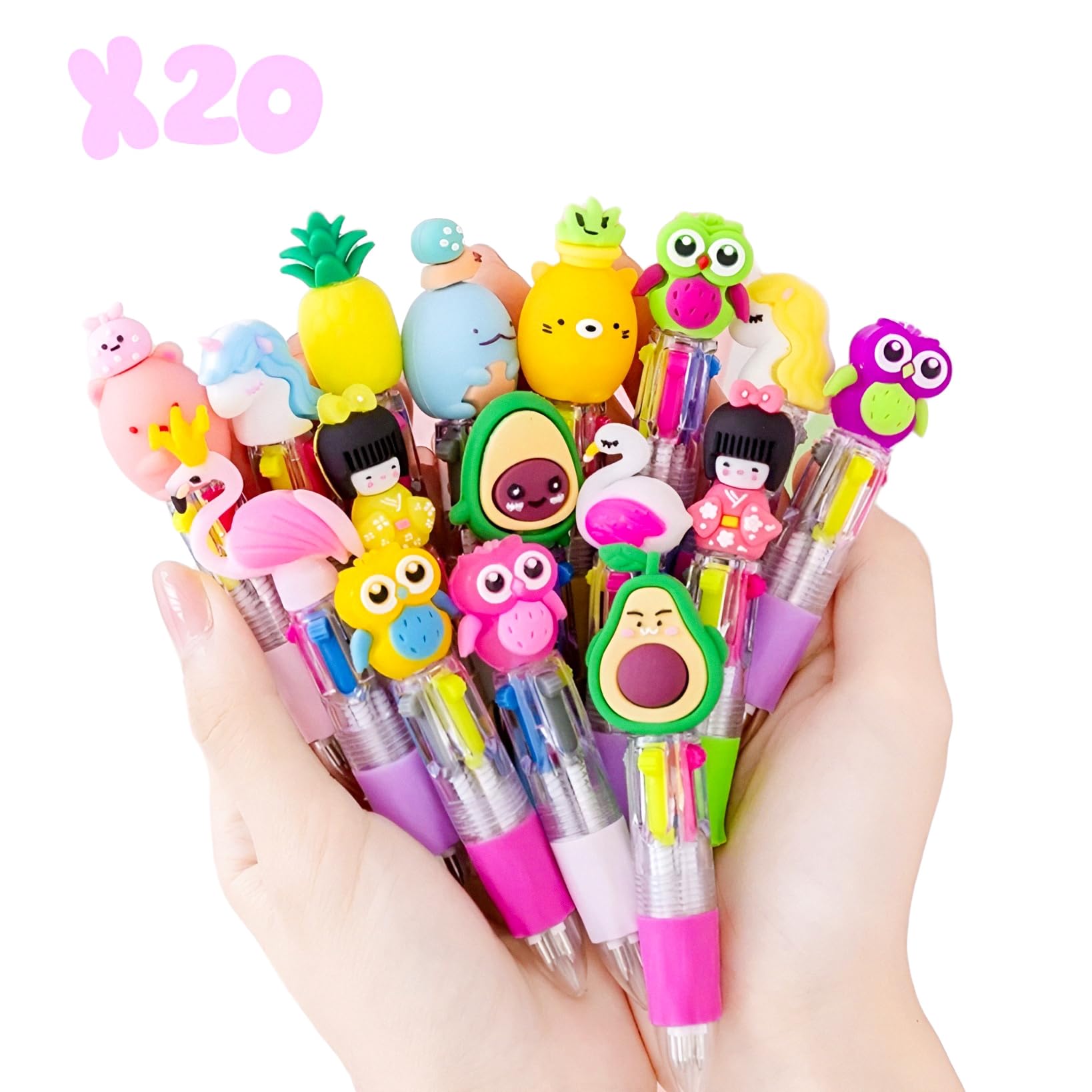20 Bolígrafo Multicolor, 4 en 1 Bolígrafo Animales, Detalles Cumpleaños Niños | Regalos Cumpleaños Niños Colegio, Bolígrafos Divertidos para Fiestas Infantiles