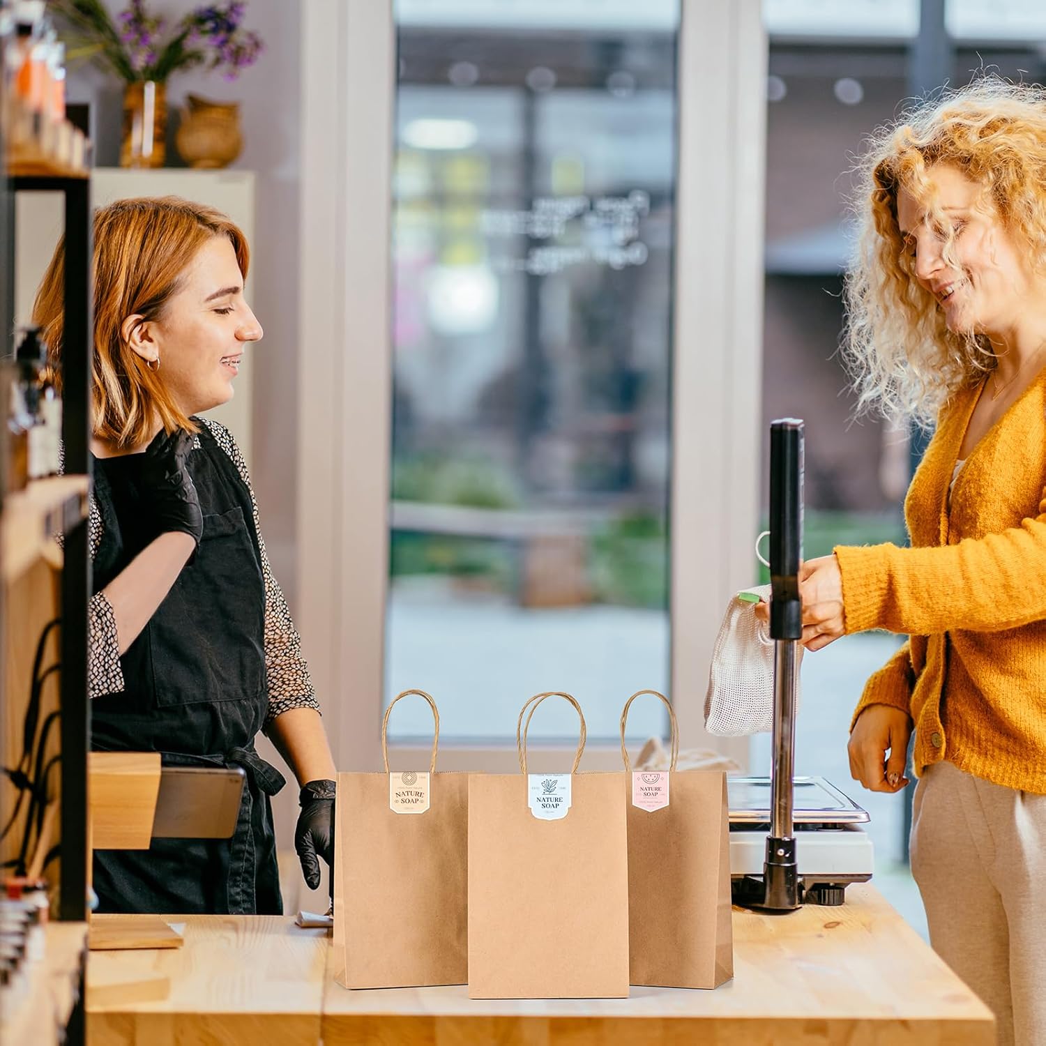 GSSUSA 200 Pack Brown Paper Bags 5.25x3.75x8 Inch Small Gift Bags with Handles Bulk, Brown Kraft Bag for Small Business, Sturdy Grocery Retail Shopping Birthday Party Favor Craft Bag - Image 5