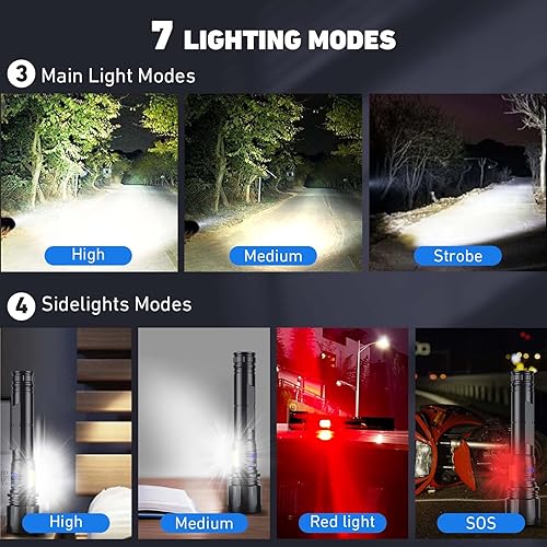 Miniatura 5 de Cinlinso Linternas recargables de alto lúmenes, 990.000 lúmenes, linterna LED súper brillante, 7 modos con luz COB, IPX6 impermeable, potente luz de