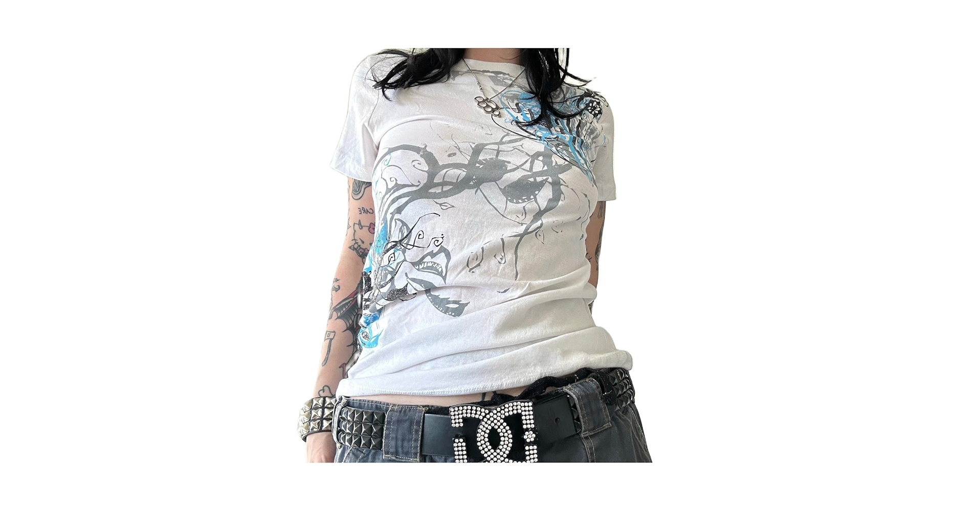 あああused graphic y2k tops Y2k Women Grunge Short Sleeve Crop Top Star Graphic Tees