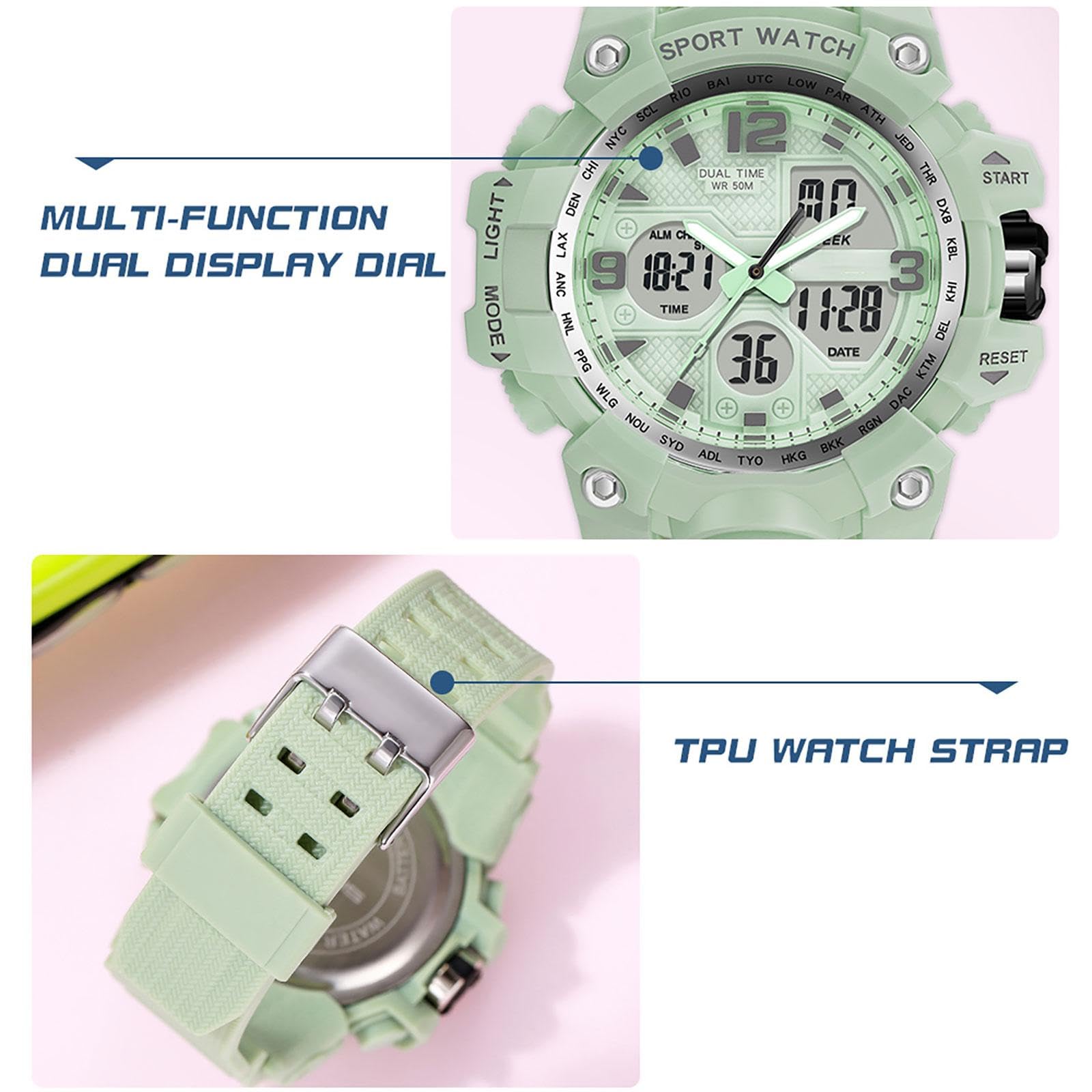 findtime Orologio sportivo da donna, per studenti, adolescenti, con sveglia, doppio orario, cronometro, impermeabile, sportivo, analogico, digitale, bianco, viola, rosa, nero, blu