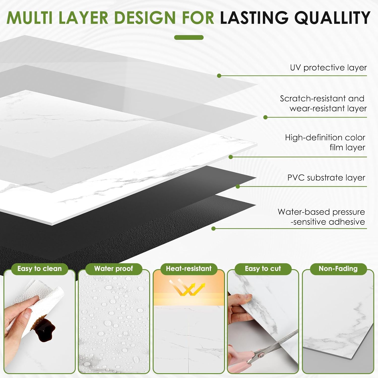 RORA 24x24 Inch Peel and Stick Floor Tile 20 -Pack Self-Adhesive Waterproof Vinyl Flooring,Vinyl Floor Tiles DIY for Bathroom, Laundry,Kitchen,Living Room,80 Sq.Ft, White Marble