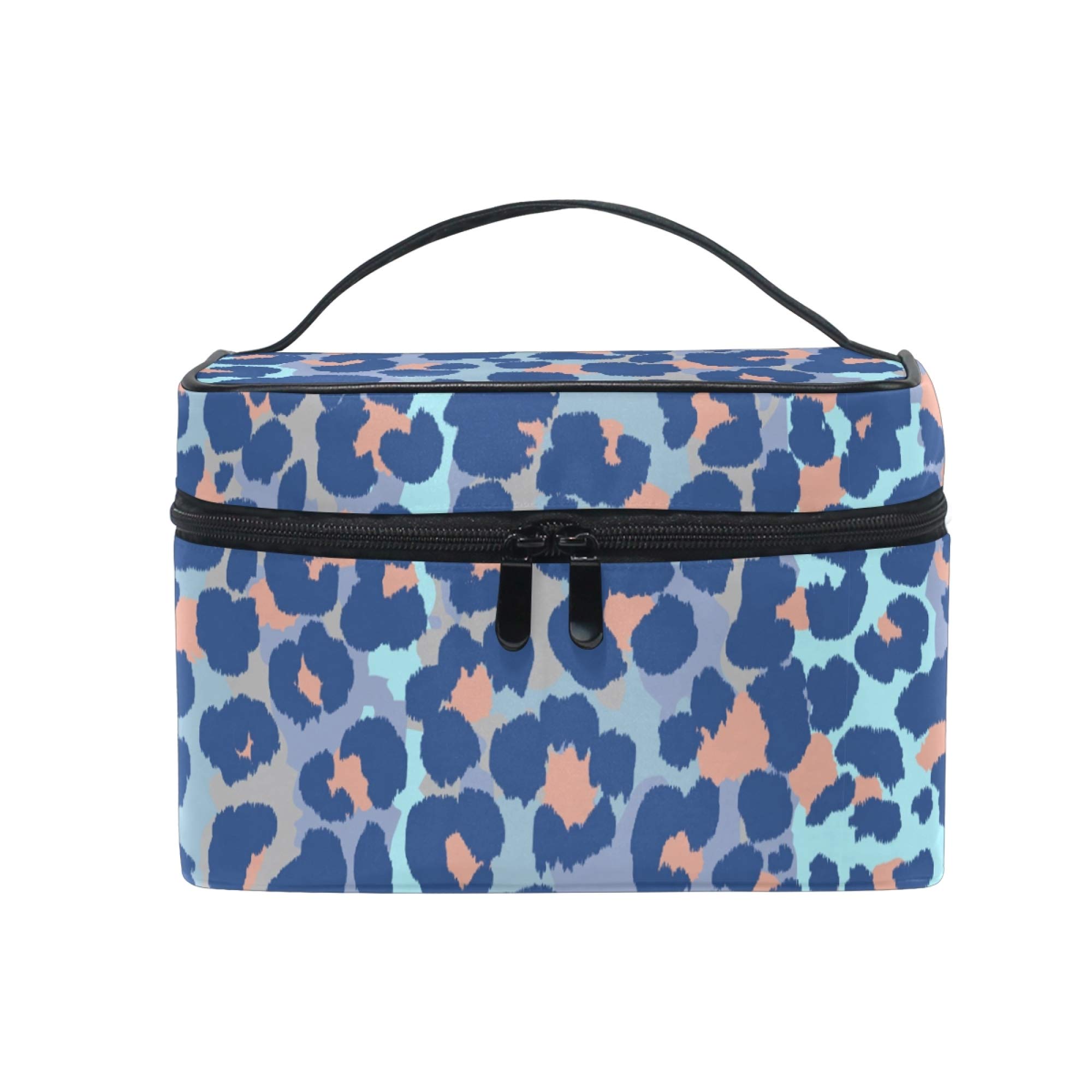 Makeup Bag, Bule Leopard Print Travel Makeup Organizer Bag Cosmetic Cases Toiletry Bags for Girl Women Ladies