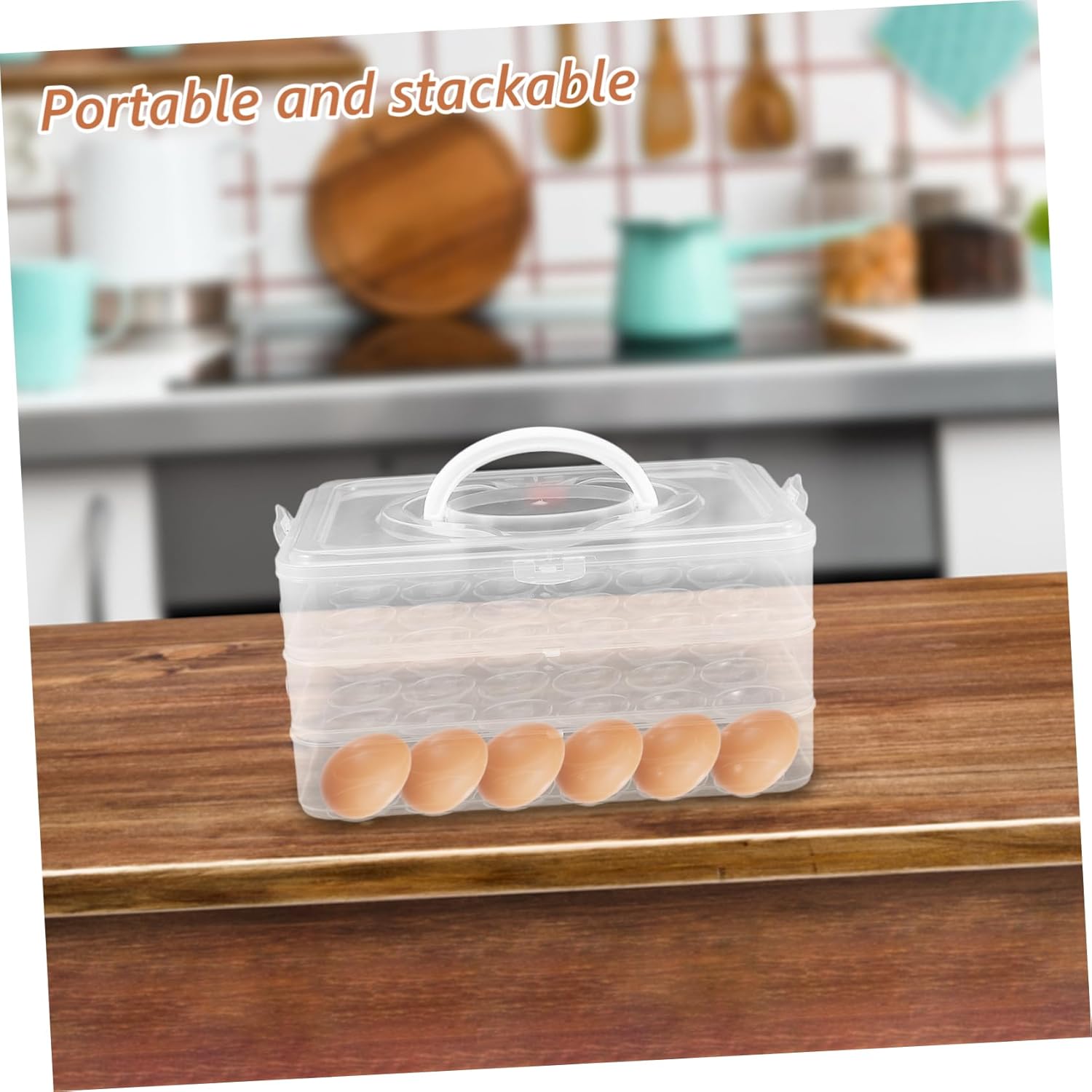 Portable Container with Lid for Eggs Stackable Holder for Refrigerator for Events and Holidays Secure Storage with Handle