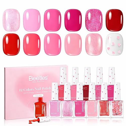 Beetles - Juego de esmaltes de uñas rosados, 12 colores de Love's Prism, juego de esmaltes de uñas primaverales de larga duración, arte de uñas