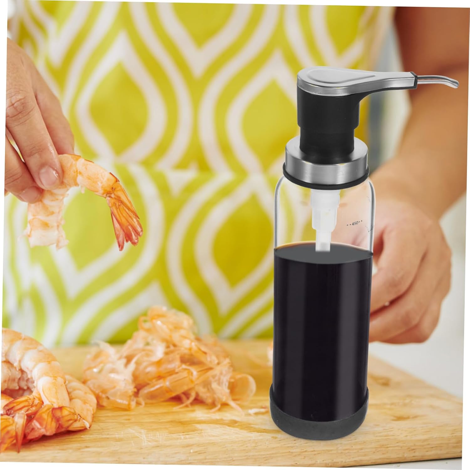 Glass Syrup Ketchup Jam Dispenser Pump Bottle Airtight Sealing for Kitchen Black
