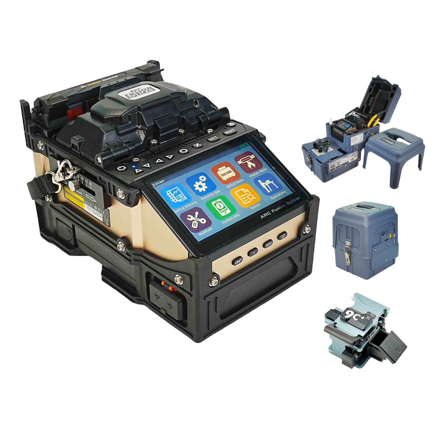 SD-9 Glasfaser Spleißgerät mit OPM und VFL Erstaunlich 5-Sekunden-Spleißen und 11-Sekunden-Heizung, Fusion Splicer LWL Spleißgerät Kit Kernausrichtung 6 Motoren mit 7200-mAh-Akku