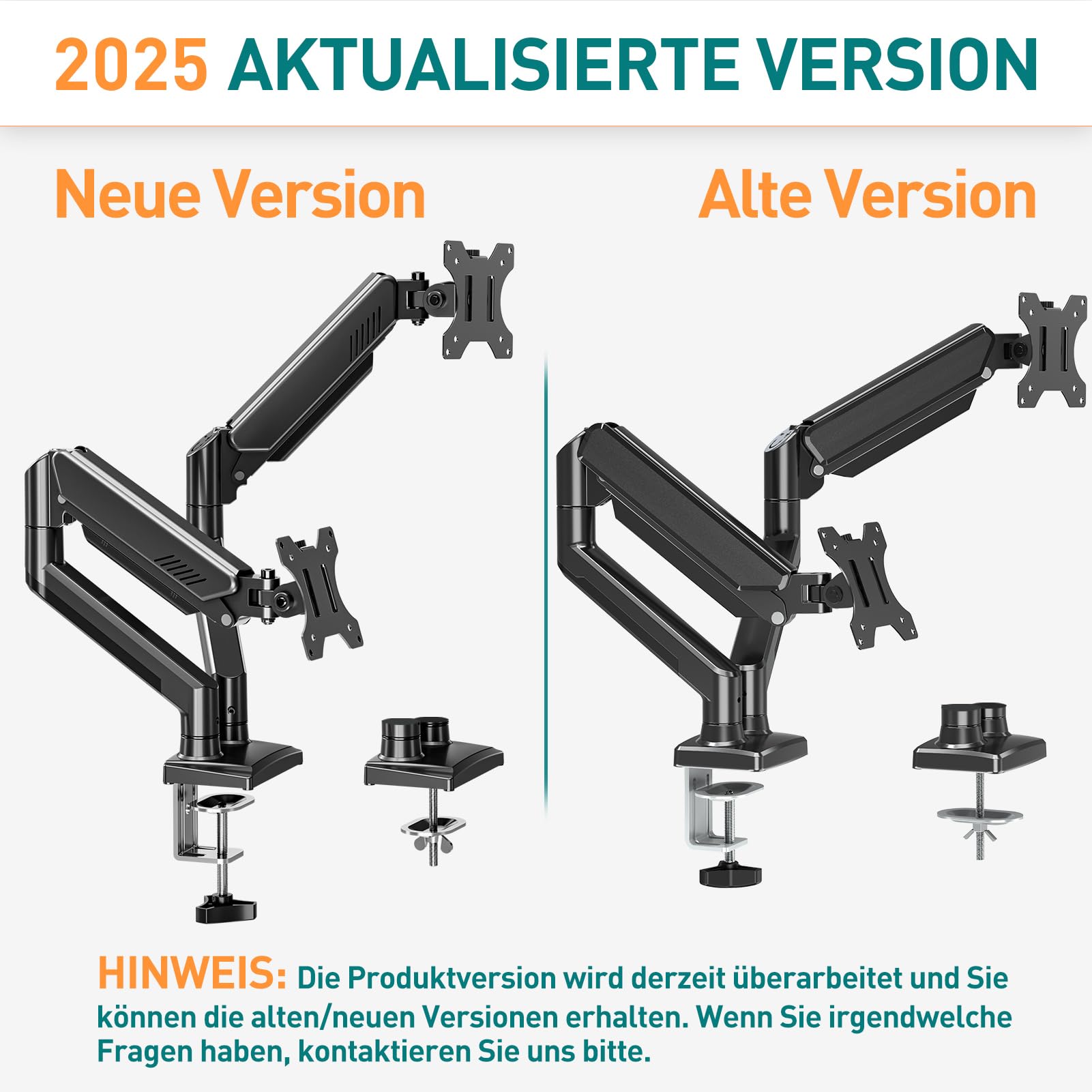 ELIVED Monitor Halterung 2 Monitore für 13-32 Zoll Bildschirme 10kg/Arm | Gasdruckfeder 2 Monitorhalterung schwenkbar 180°, Drehbar 360°, Höhenverstellbar Monitor Arm EV005