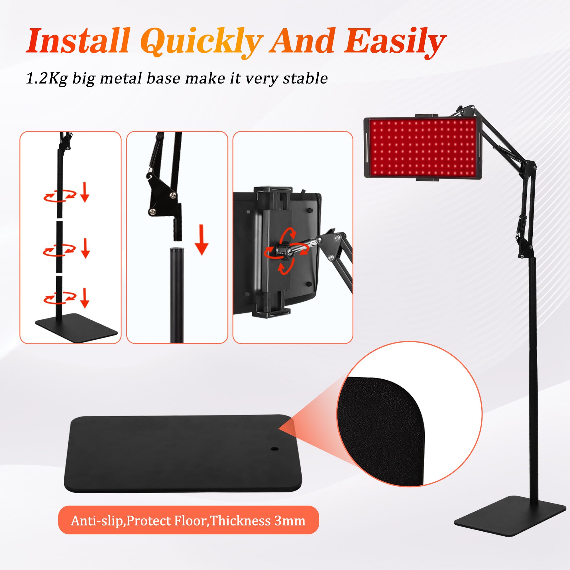 Lampe de luminothérapie rouge et infrarouge avec support - Longueur d'onde 660 nm/850 nm - Rotation à 360° - Minuteur - Hauteur réglable et luminosité pour une utilisation complète