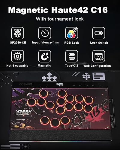 Miniatura 2 de Palo Arcade sin Palanca Haute42: Palo Arcade Magnético sin Palanca con Bordes RGB, Controlador Arcade Haute42 C16 Premium Negro para Juego