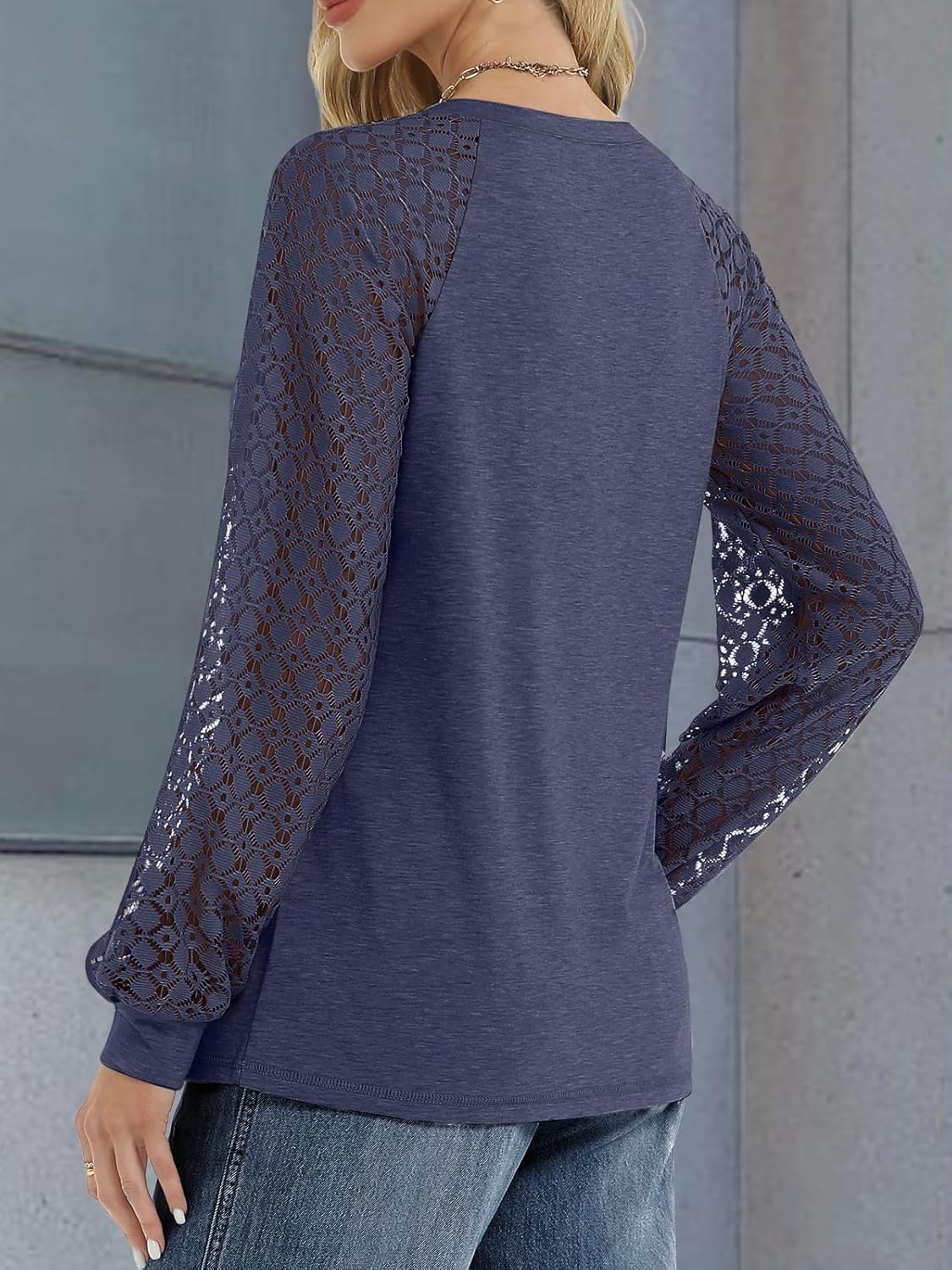 ATHMILE Womens Long Sleeve Shirts V-Neck Lace Tops Business Casual Blouses Tee 2025 Trendy Fall Fashion Outfits Clothes - Image 4