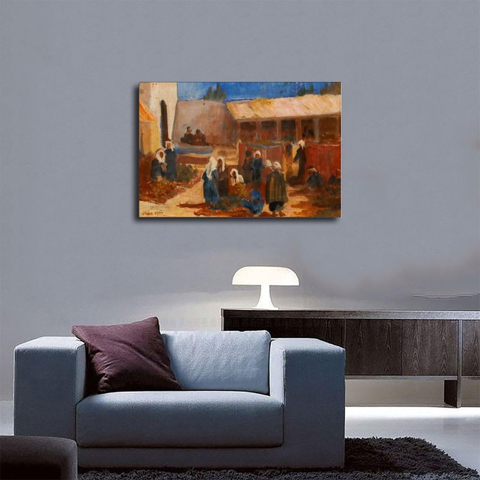ANFOTCM Walter Cooksey_ Obraz olejny w stylu vintage, scena targowa Jaffa, oprawiona antyczna grafika plakat druk dekoracyjny obraz na płótnie sztuka ścienna salon plakaty sypialnia obraz 24 x 36 cali