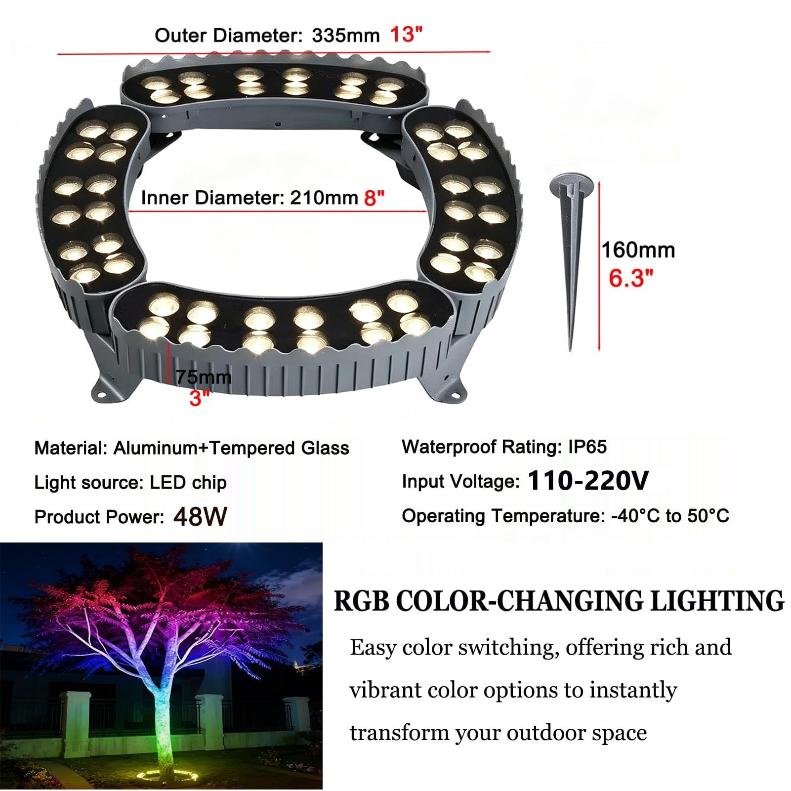 Pierścienie świetlne LED na drzewa, pełne światło na drzewie, zewnętrzny reflektor LED, lampa krajobrazowa do ogrodu i podwórka, wodoodporny reflektor do palm IP65 (ciepłe światło, 84 W (24V