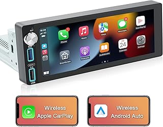 Wireless CarPlay Single Din Touchscreen Car Stereo Wireless Android Auto, 6.9 Inch Android 2G+32G Car Radio with GPS Navigation Bluetooth WiFi FM Audio Receiver Car Play Screen Head Unit 1 Din, SWC US