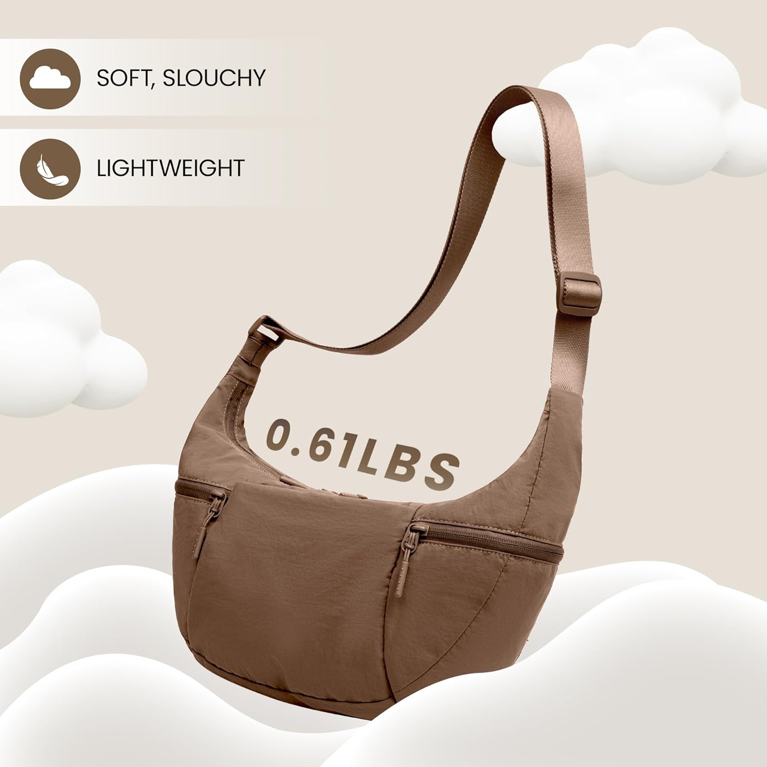 VONAL Nylon Crescent Crossbody Bag, Sloughy Shoulder Hobo Bag for Women, Lightweight Moon Bag Dumpling Sling Bag Purse - Image 3