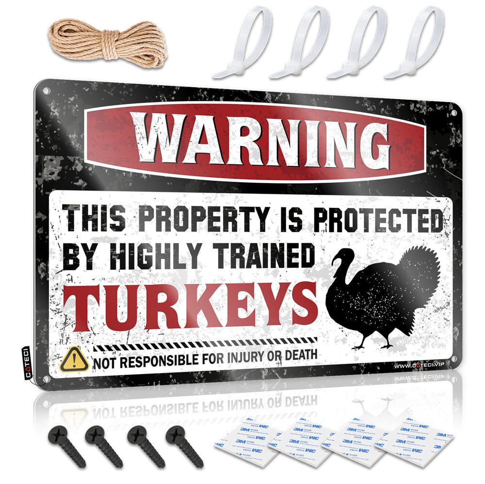 IBWNBBUSN Funny Metal Tin Sign For Bar Warning This Property Is Protected By A Highly Trained Turkey Sign Vintage Funny Tin Sign Funny Sign Decor(30X40CM)