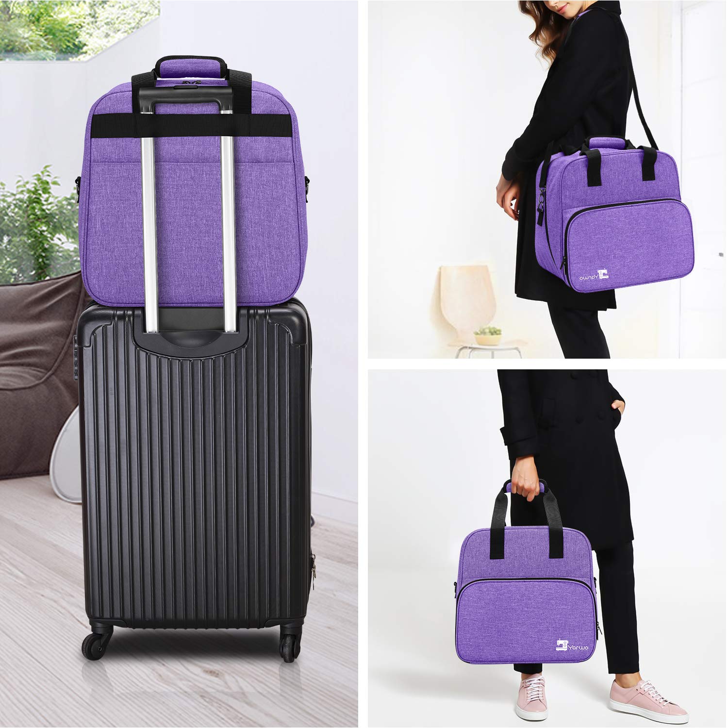 Yarwo Borsa per Macchina da Cucire, Borse da Trasporto per Macchina da Cucire, con Tavola di Legno Inferiore Staccabile e Tasche, Viola