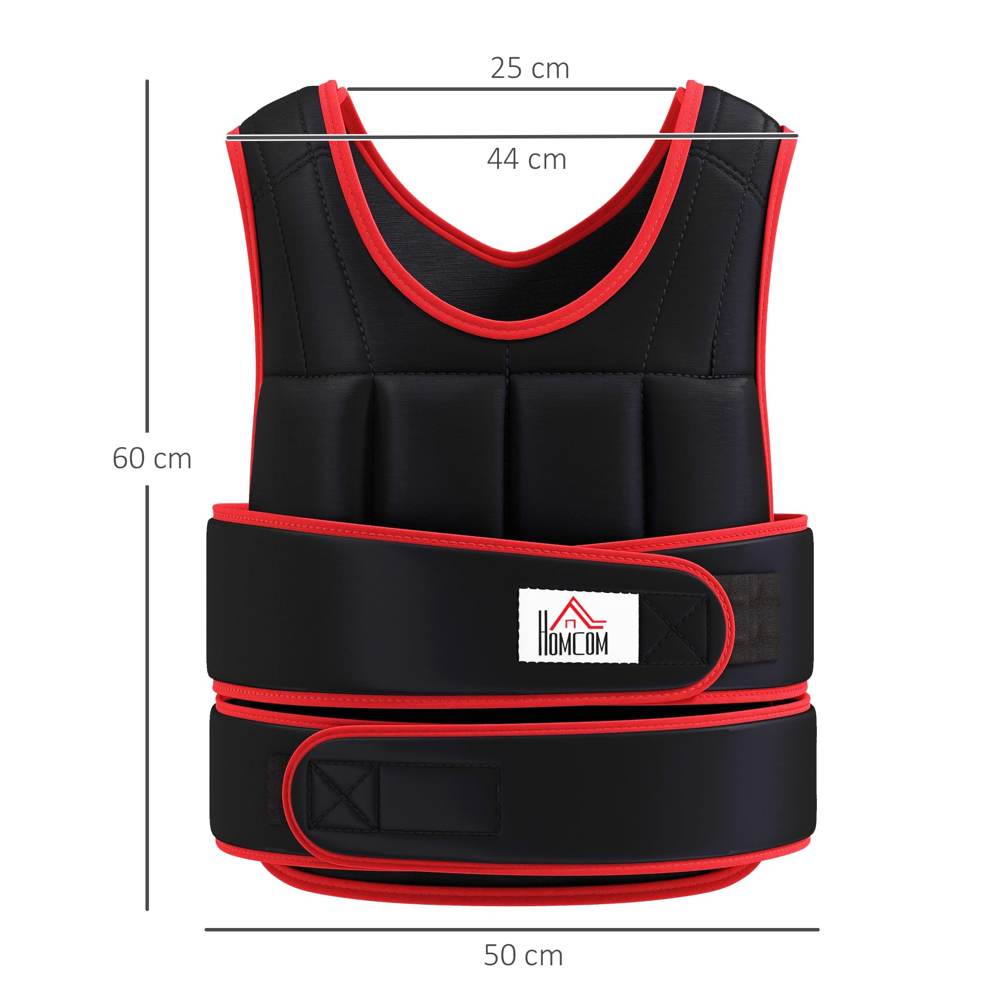 HOMCOM Gewichtsweste 20 kg mit verstellbaren doppelten Gurten Krafttraining Trainingsweste Gewichtsweste Fitness aus Oxford Metall-Sand 60 x 50 cm Schwarz+Rot