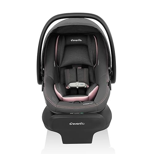 Evenflo LiteMax NXT - Asiento de automóvil ligero para bebés y prematuros de 3 a 30 libras con sensor Safe. Fácil de instalar con base (rosa prímula)