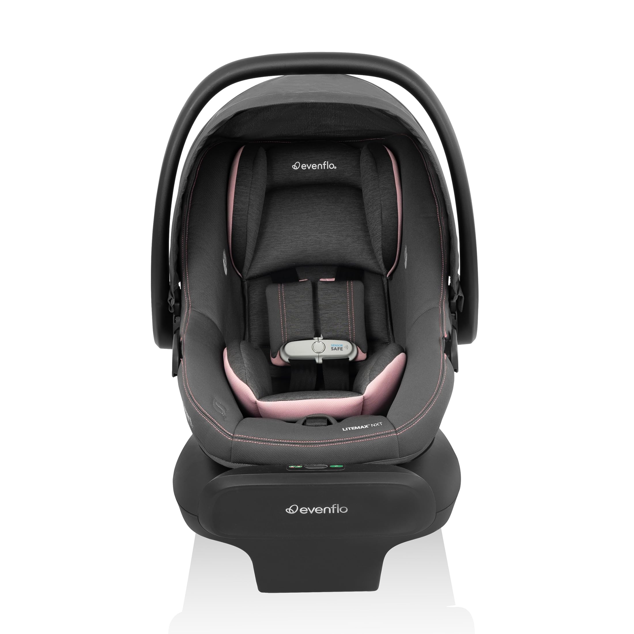 Evenflo LiteMax NXT Rear-Facing Lightweight Preemie and Infant Car Seat 3-30lbs. with SensorSafe. Easy Install with Base (Primrose Pink)