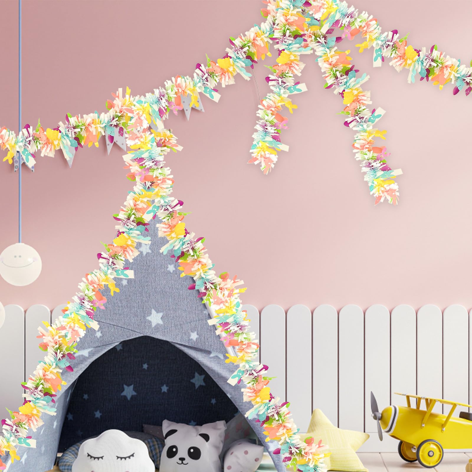 33-Foot Easter Tinsel Garland With Confetti - Colorful Metallic Spring Hanging Decor - View #3