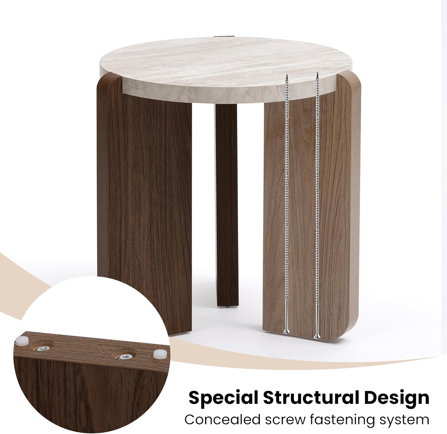 SUNBURY Coffee Table and End Table Sets, Round Marble Modern 3-Piece Living Room Table Set for Office, Living Room, Apartment, Small Space, Easy Assembly Living Room Furniture, Faux Marble