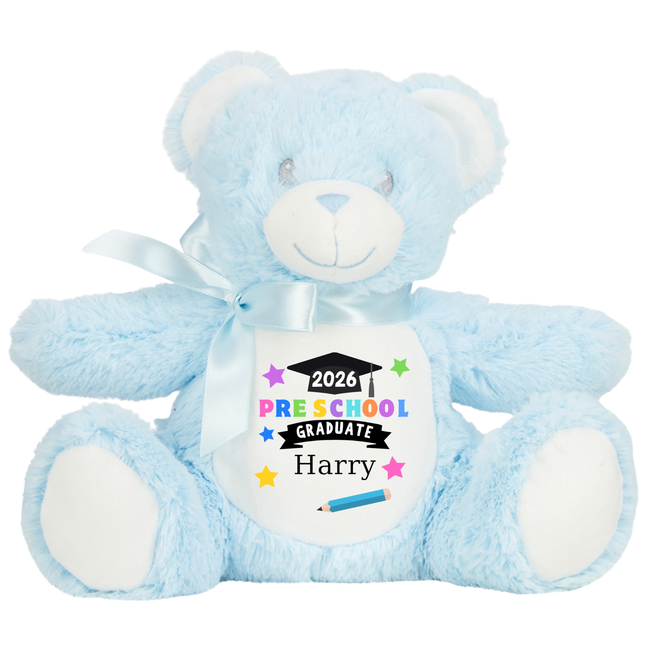 Leaving Preschool Gift Cuddly Toy - Personalised Pre School Graduate 2026 Pencil Customised Teddy Toddlers and Kids Plush Named Nursery Starting School Leaver Party Last Day Soft Plushie - Blue Teddy