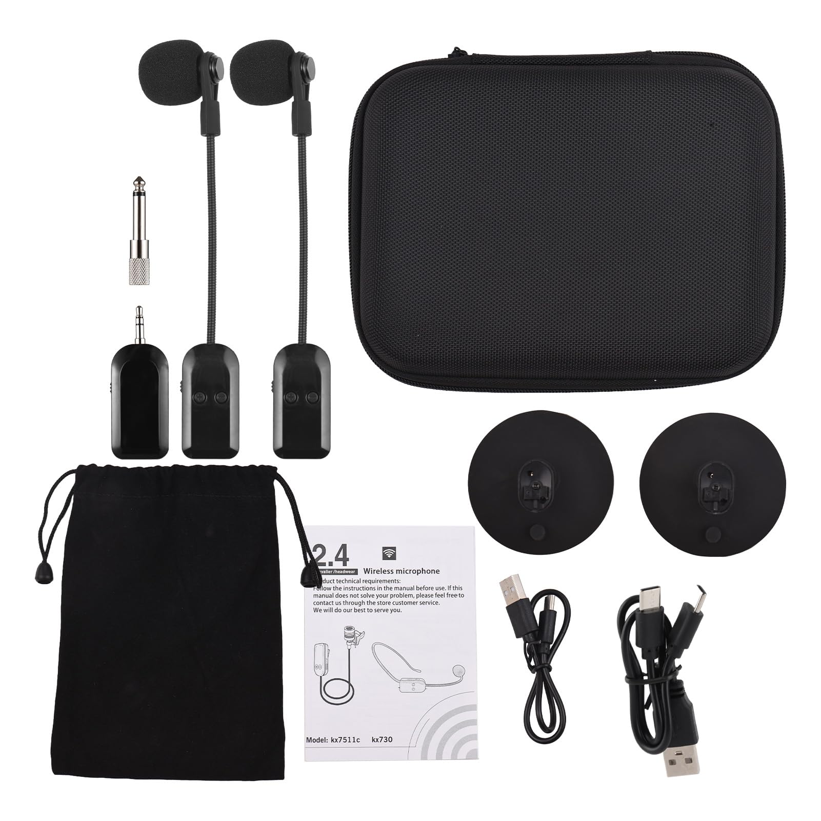 RiToEasysports Robusto Microfono Wireless per Strumenti Musicali 2.4G con Design Flessibile a Collo di Cigno per Chitarra, Violino, Violoncello, Fisarmonica (1 ricevitore con 2 microfoni)